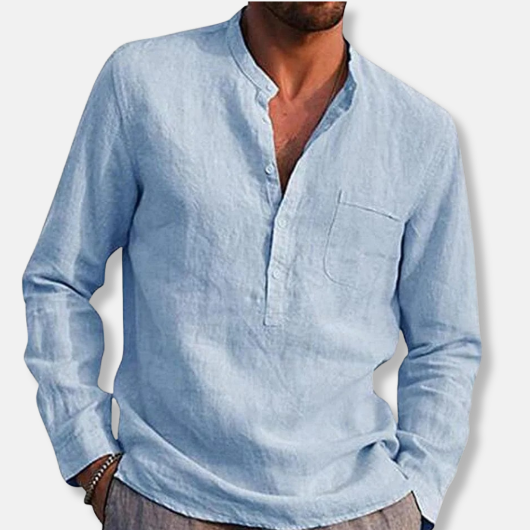 James Relaxed Fit Henley Shirt | Mandarin Collar Long Sleeve Shirt