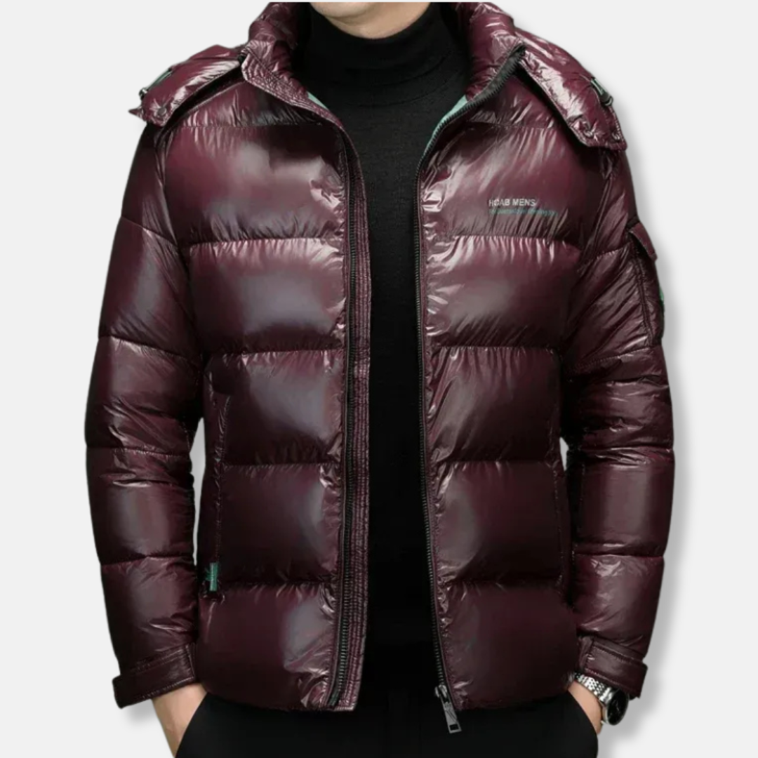 Men’s Puffer Jacket - Quilted - Stand Collar - Full-Zip Closure - Hooded