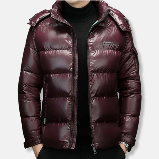 Men’s Puffer Jacket - Quilted - Stand Collar - Full-Zip Closure - Hooded