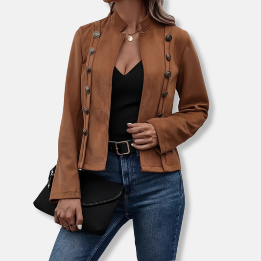 Isla Tailored Fit Blazer Jacket | Band Collar Decorative Buttons Jacket