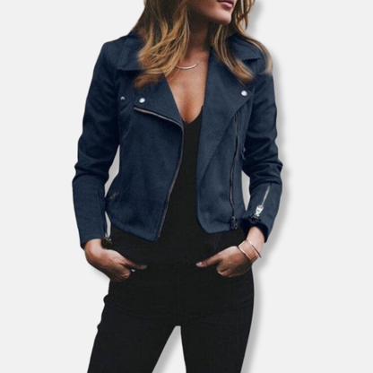 Isla Slim Fit Biker Jacket | Cropped Notched Collar Jacket