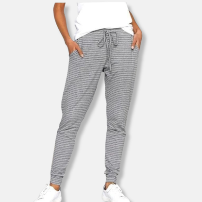 Women's Jogging Pants - Soft Cotton Blend - Tapered Fit - Adjustable Waist - Side Pockets