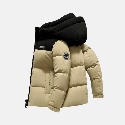 Men’s Puffer Jacket - Attached Hood - Full-Zip Front