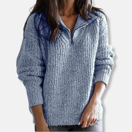 Isla Ribbed Half-Zip Collar Sweater | Solid Relaxed Fit Sweater
