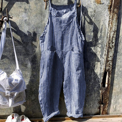Women's Jumpsuit – Relaxed Fit – Sleeveless – Wide Leg – Gingham – Light and Breathable