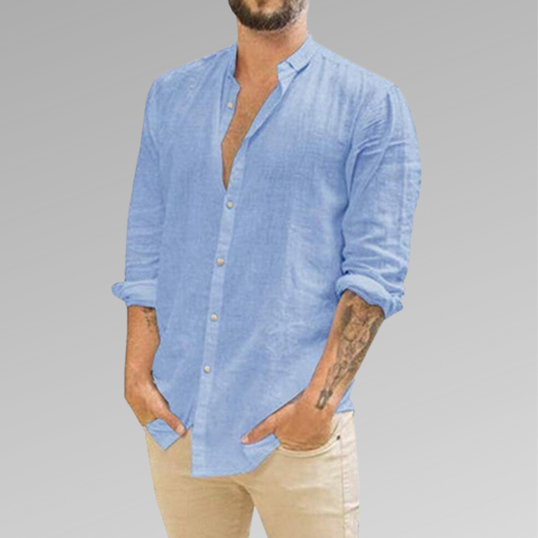 Men's Shirt - Light and Breathable - Linen Cotton - Mandarin Collar - Relaxed Fit