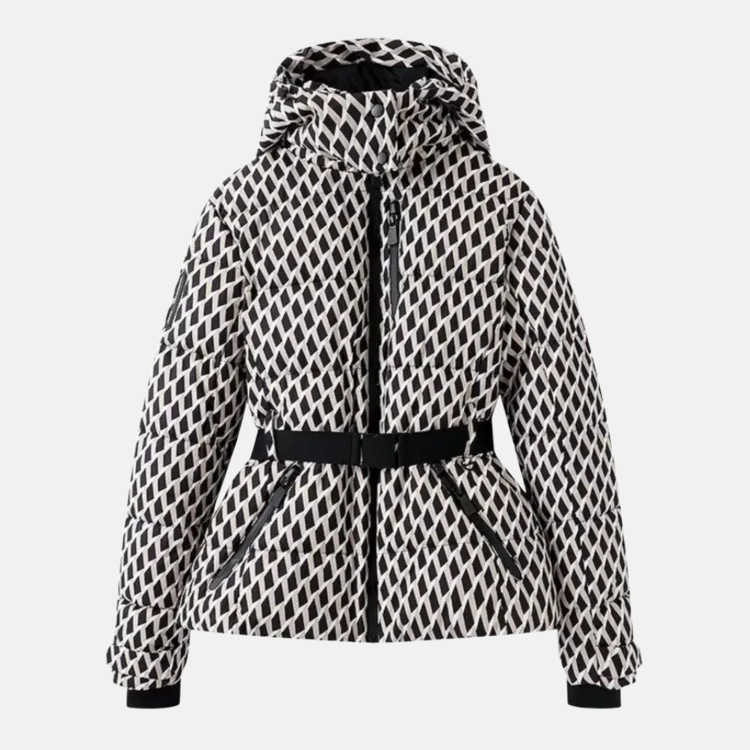 Isla Quilted Puffer Ski Jacket | Hooded Belted Zip Front Jacket