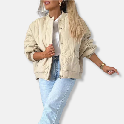 Women's Bomber Jacket – Oversized Fit – Quilted Lightweight Design – Snap Button Closure