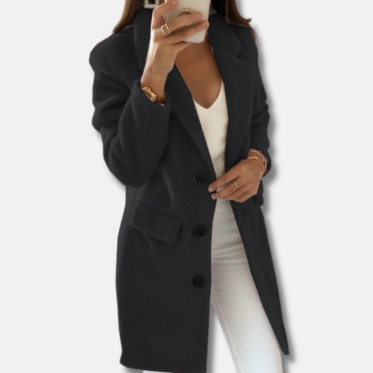 Women's Wool Coat - Classic Design - Knee Length - With Button Closure and Lapels
