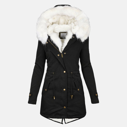 Women's Parka Jacket - Long Model - Water-Repellent - Faux Fur Hood - Adjustable Waist
