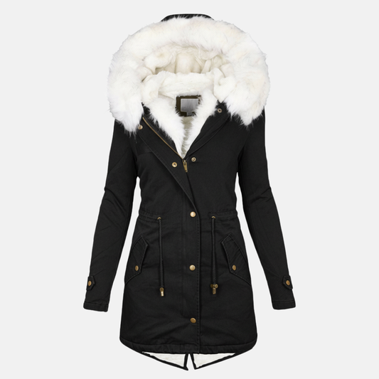 Women's Parka Jacket - Long Model - Water-Repellent - Faux Fur Hood - Adjustable Waist