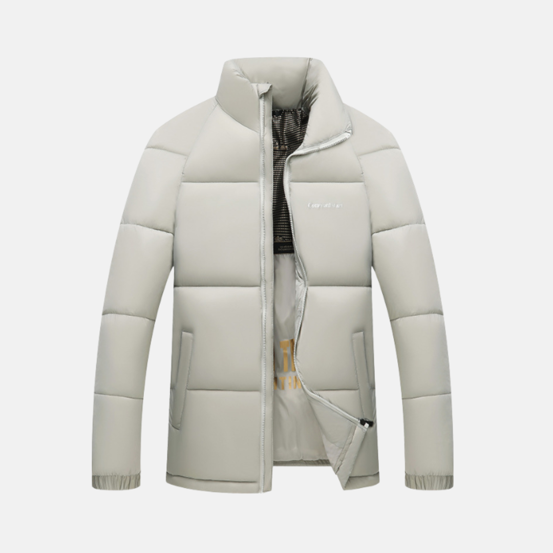 Men’s Puffer Coat - Insulated Quilted Panels - Loose Fit - Stand Collar - Full Zipper Closure