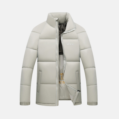 Men’s Puffer Coat - Insulated Quilted Panels - Loose Fit - Stand Collar - Full Zipper Closure
