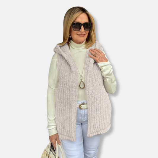 Francesca Fleece Hooded Vest | Ribbed Relaxed Fit Vest
