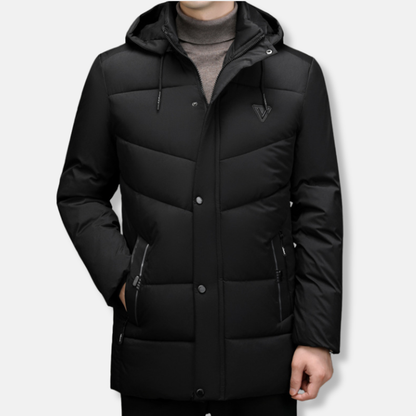 Men's Coat – Quilted Water-Repellent – Hood with Drawstring – Mid-Length – Windproof