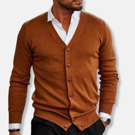 Joshua Wool V-Neck Cardigan | Button Front Ribbed Cardigan