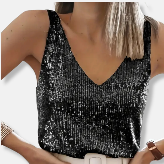 Isla Sequined V-Neck Sleeveless Top | Relaxed Fit Sleeveless Top
