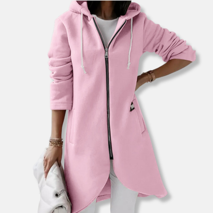 Women's Sweatshirt Jacket – Relaxed Fit – Drawstring Hood – Zipper – Mid-Length
