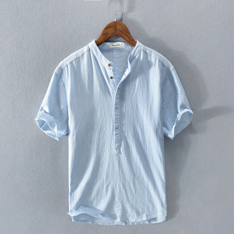 Men's Shirt with Short Sleeves – Relaxed Fit – Mandarin Collar – Breathable Fabric