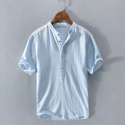 Men's Shirt with Short Sleeves – Relaxed Fit – Mandarin Collar – Breathable Fabric