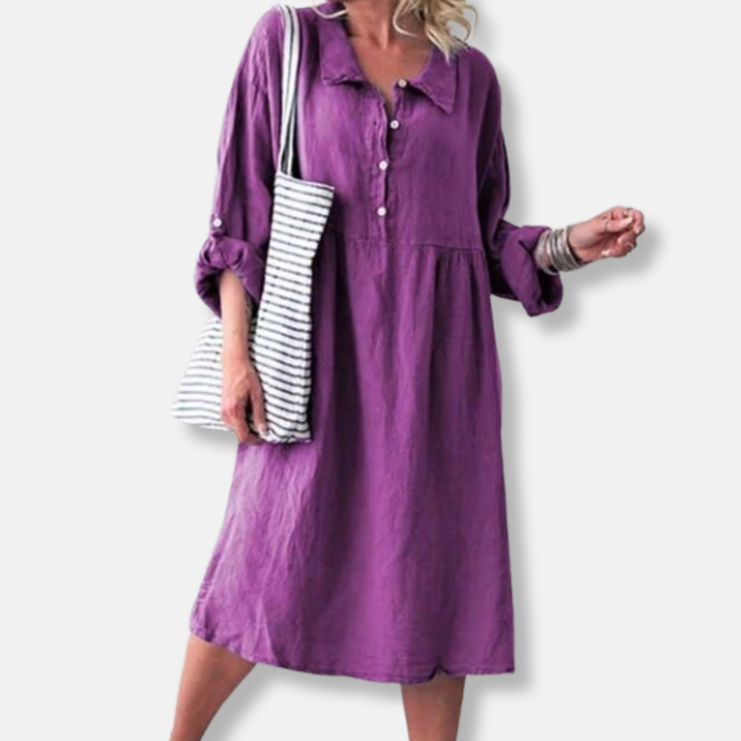 Women's Dress - Loose Fit - Knee Length - Light and Breathable with Button Closure