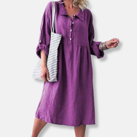 Women's Dress - Loose Fit - Knee Length - Light and Breathable with Button Closure