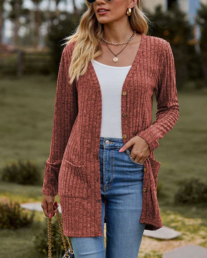 Women's Cardigan – Relaxed Fit – Ribbed Knit – Button Closure – With Pockets