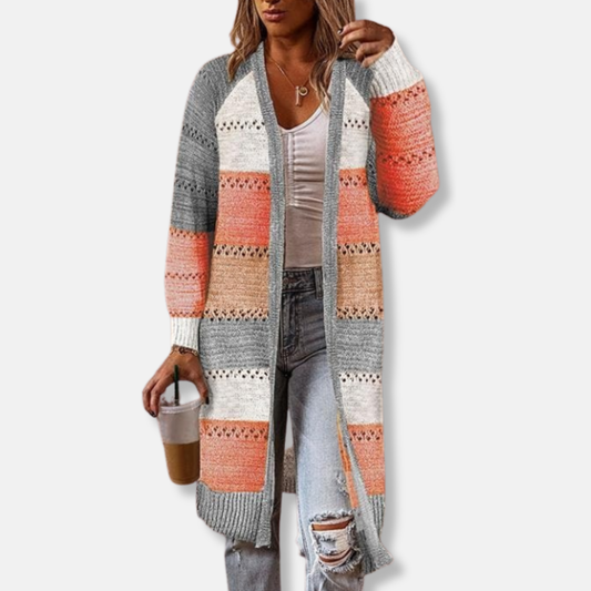 Isla Wool Relaxed Fit Cardigan | Striped Ribbed Cuffs Cardigan