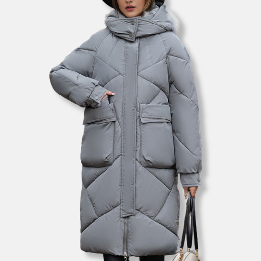 Women’s Coat - Quilted - Oversized Fit - Maxi Length - High Collar Hood