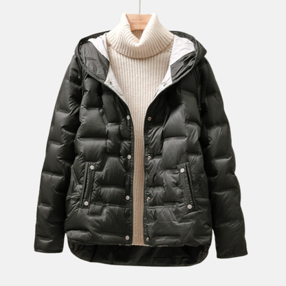Women’s Jacket - Quilted Puff - Attached Hood - Snap Button Closure