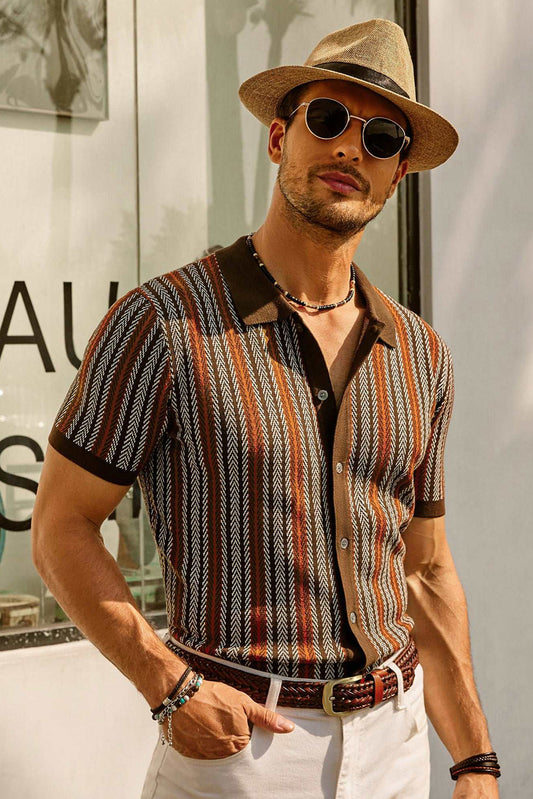 Men's Polo Shirt – Slim Fit – Retro Striped – Short Sleeve – Breathable Blend