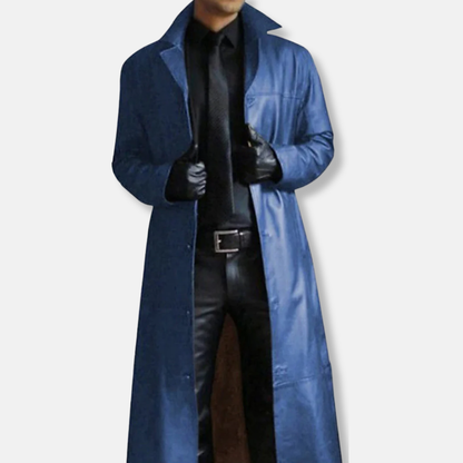 Men's Long Coat – Tailored Fit – Button Closure – Formal Structured Design