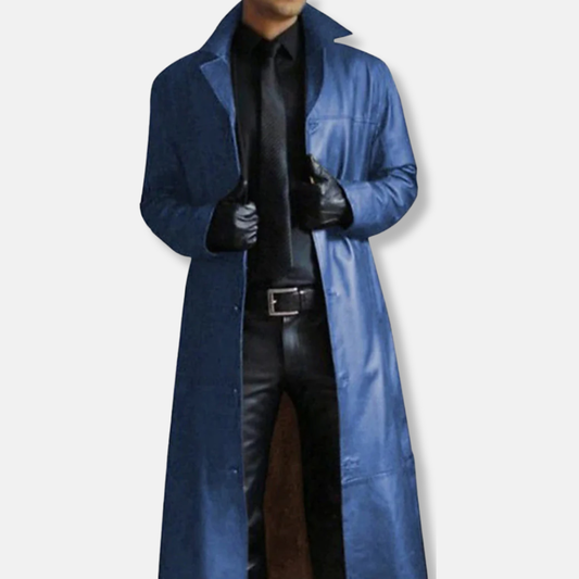 Men's Long Coat – Tailored Fit – Button Closure – Formal Structured Design