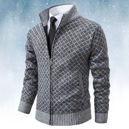 Herresweater med lynlås – Strukturstrik – Høj krave – Stilrent og komfortabelt design