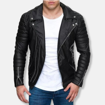 Joshua Leather Slim Fit Biker Jacket | Quilted Hip-Length Jacket