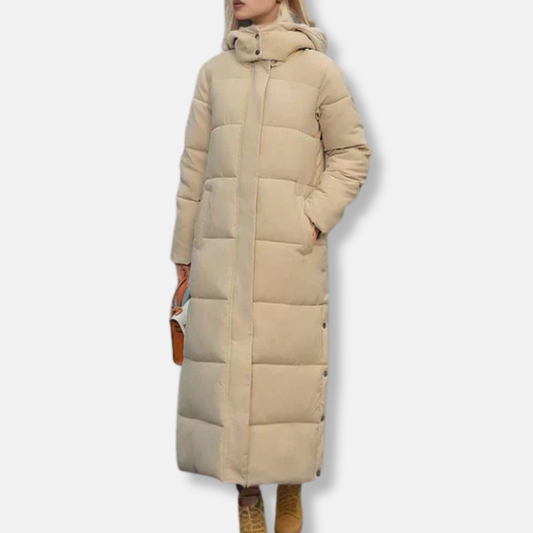 Women’s Puffer Coat - Quilted Synthetic - Oversized Fit - Full Length - Hooded High Collar