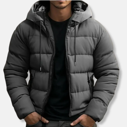 Theodore Quilted Hooded Puffer Jacket | Drawstring Hood Zipper Puffer Jacket