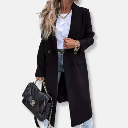 Women's Long Coat – Tailored Fit – Wool – Button Closure – Classic Lapel