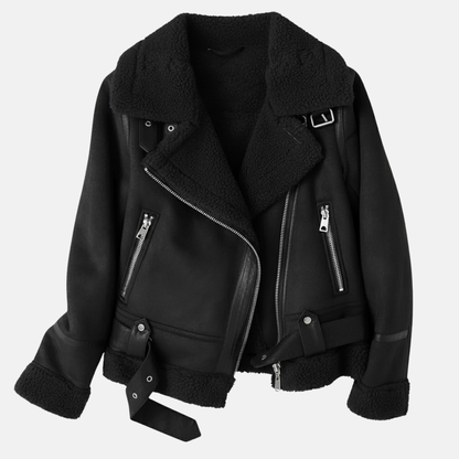 Sienna Leather Relaxed Fit Aviator Jacket | Fur Trim Belted Aviator Jacket