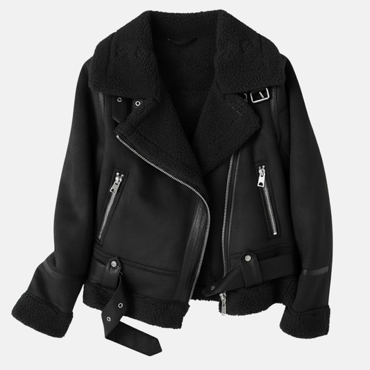 Sienna Leather Relaxed Fit Aviator Jacket | Fur Trim Belted Aviator Jacket