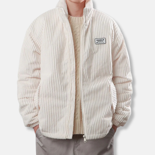 Oscar Ribbed Relaxed Fit Puffer Jacket | Stand Collar Hip-Length Jacket