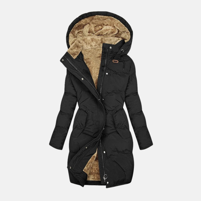 Women’s Coat - Insulated Padded Fill - Quilted Design - Plush Lined Hood - Adjustable Waist