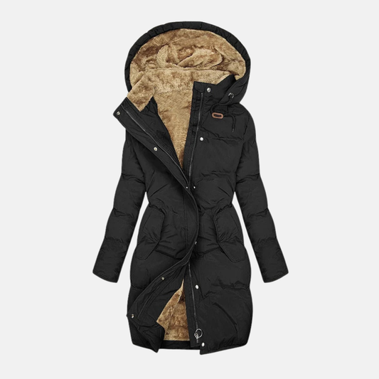 Women’s Coat - Insulated Padded Fill - Quilted Design - Plush Lined Hood - Adjustable Waist