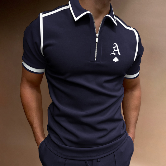 Men's Polo Shirt – Slim Fit – Breathable Comfort – Zip Collar – Sporty Piping Details