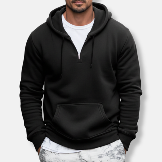 Men's Hoodie – Relaxed Fit – Soft Cotton Blend – Quarter Zip – Kangaroo Pocket
