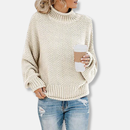 Women's Knit Sweater – Oversize Fit – Chunky Knit – High Neck – Dropped Shoulder