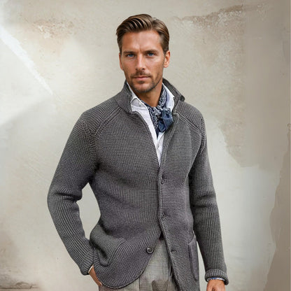 Men's Cardigan – Tailored Fit – Soft Knit – High Collar – Button Closure