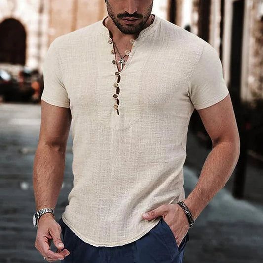Men's Shirt with Short Sleeves – Slim Fit – Breathable Texture – Button Closure Casual Look