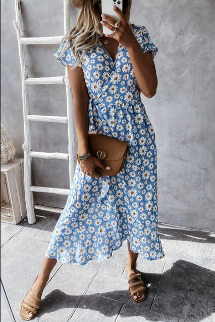 Women's Dress – Relaxed Fit – A-Line Cut – Floral Print – Light and Breathable