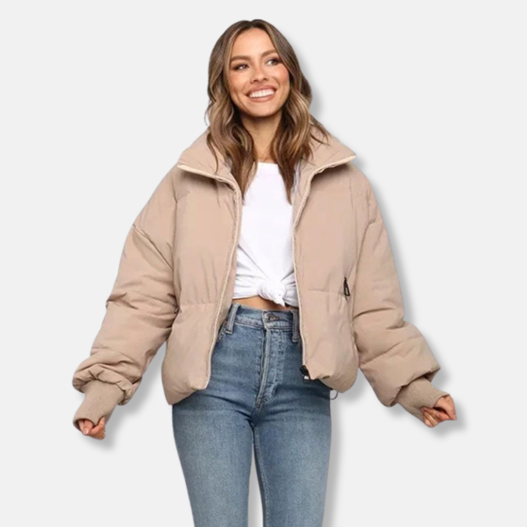 Women’s Puffer Jacket - Thermal Insulation - Cropped Length - Stand Collar - Ribbed Cuffs